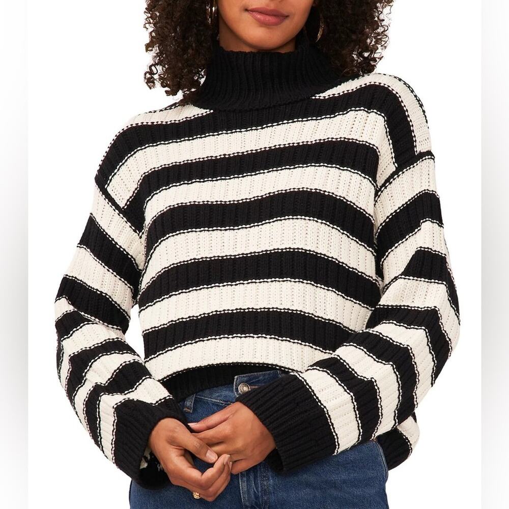 Vince Camuto High Neck Striped sweater rich black white  - L